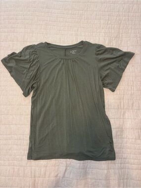 LOFT Olive Green Short Sleeve Puff-Sleeve Tee